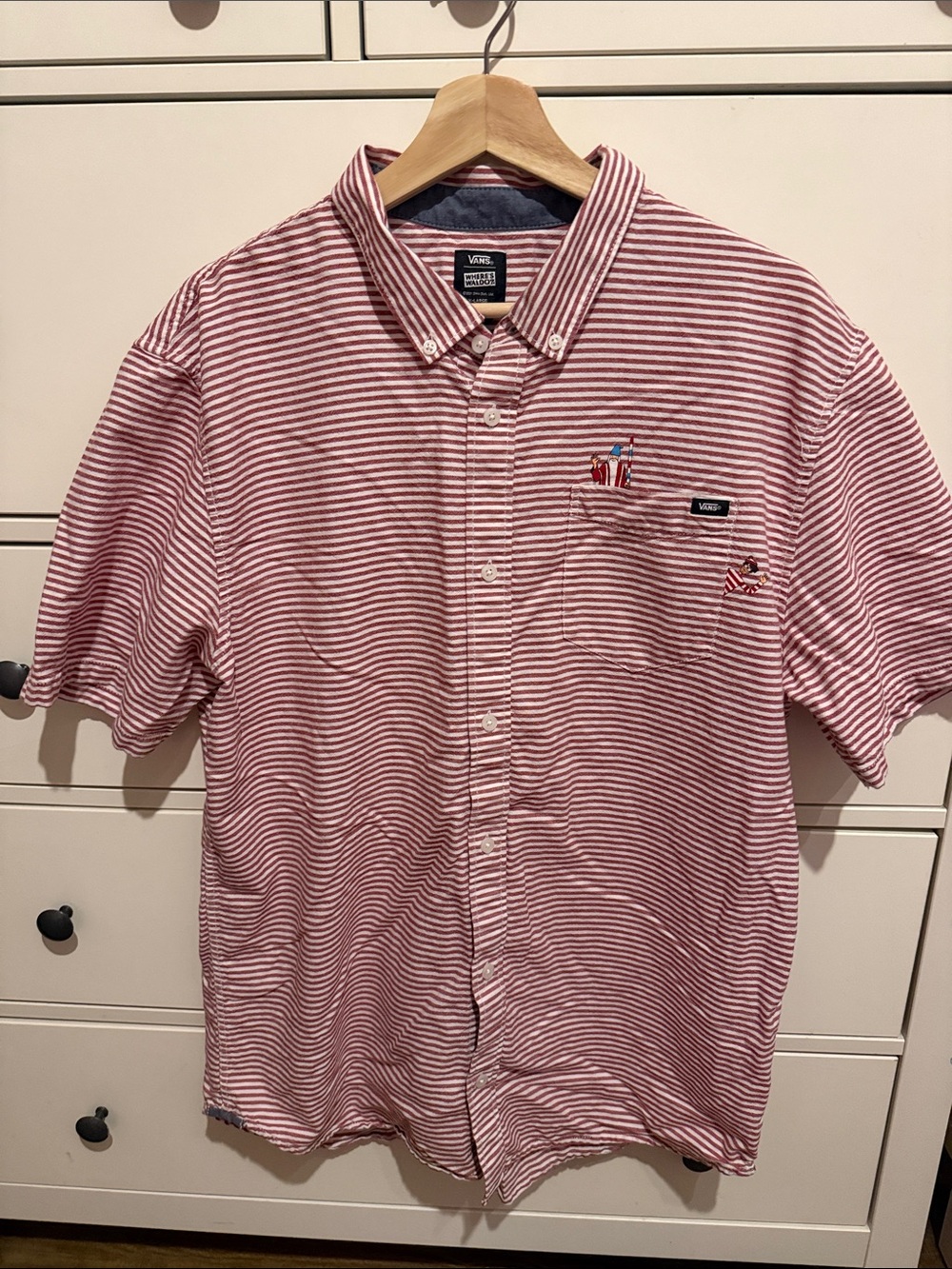 Vans Where’s Waldo Men's Red & White Striped Short-Sleeve Button-Down Shirt